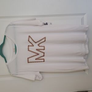 Michael Kors Women's White Short Sleeve Tee Gold Logo - Size XL